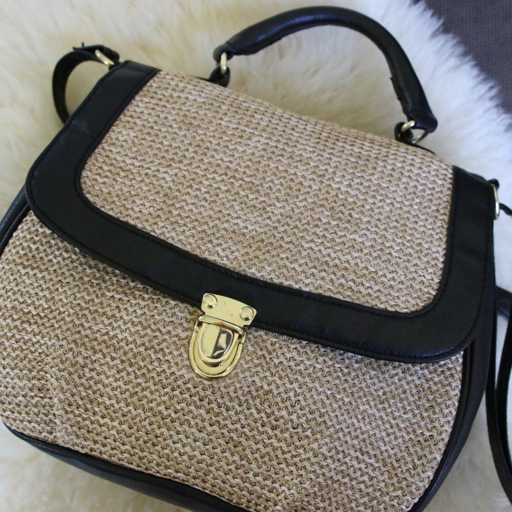 H&M straw crossbody bag with faux leather details